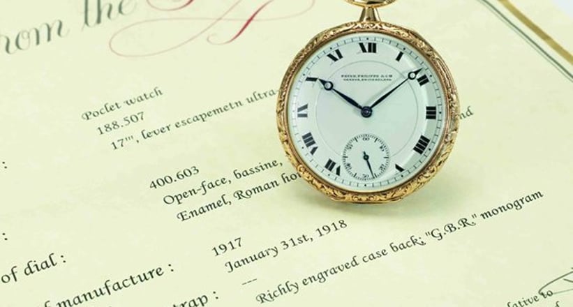 Bonhams : Patek Philippe, A Yellow gold open-faced keyless pocket