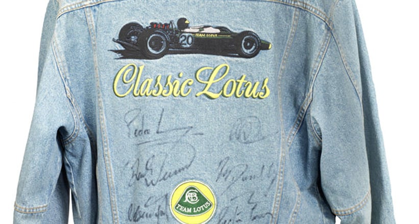 A circa 1993 Lotus F1 Team denim jacket by Tommy Hilfiger signed