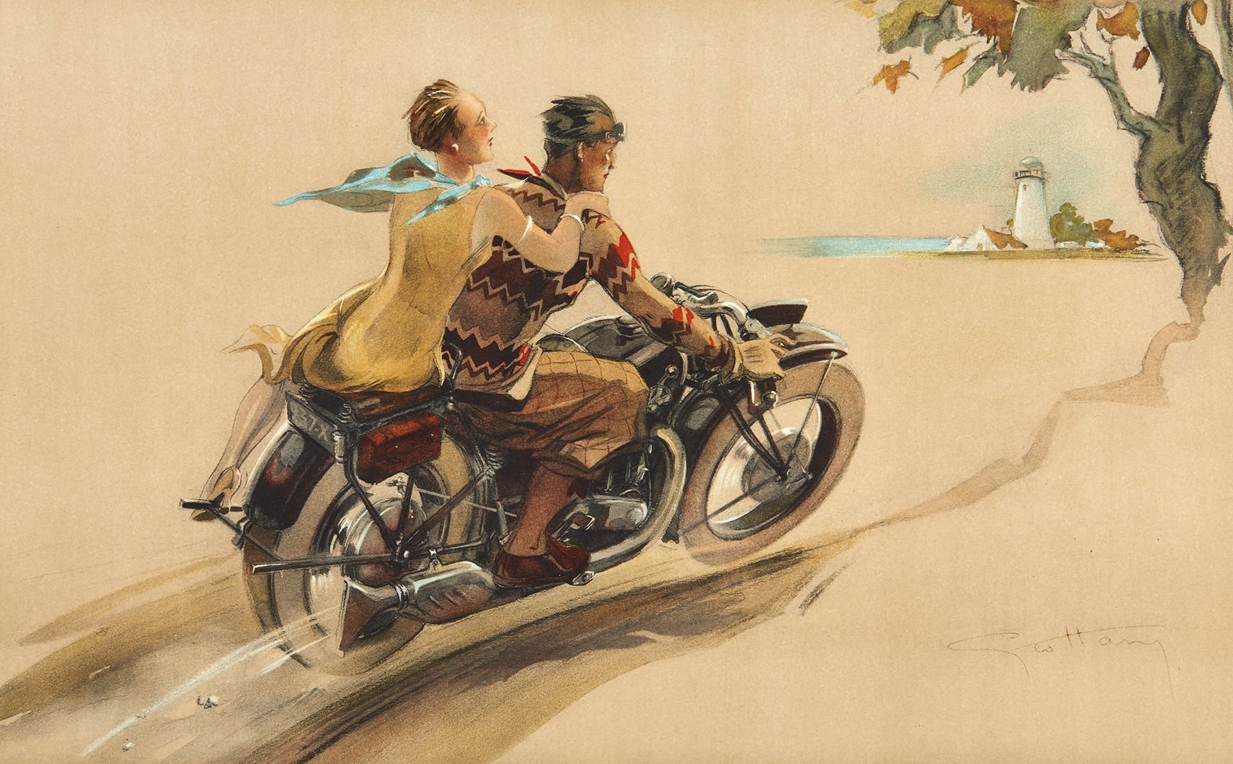 Пара на мотоцикле рисунок
