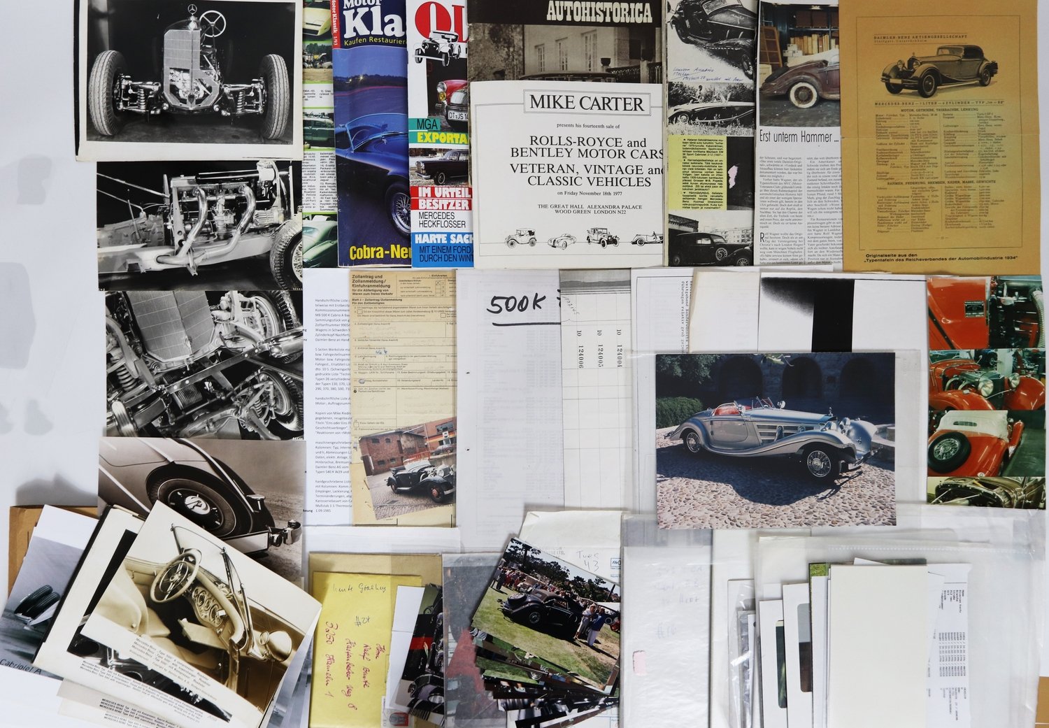 Mercedes Documents of a collector of 500 K and 540 K, compressor ...